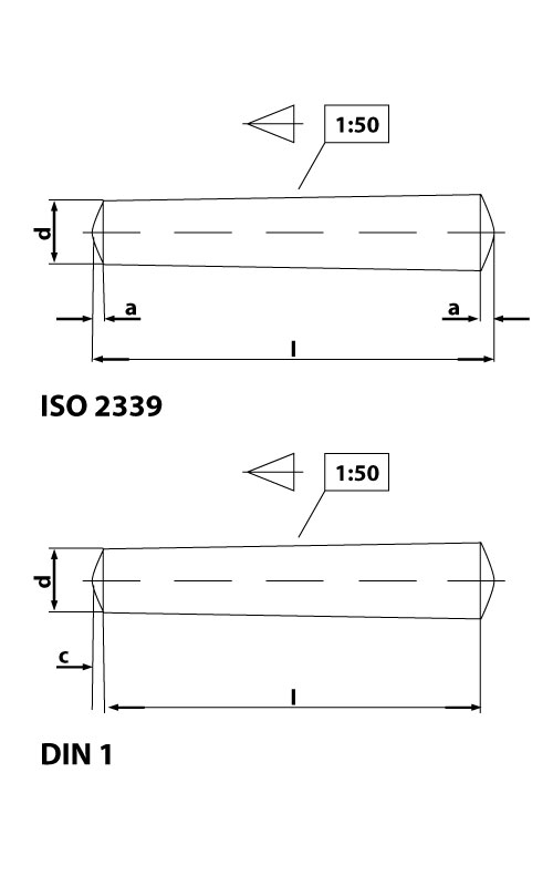 4x Kegelstift Stahl 8x50 DIN 1 Form B gedreht 1:50 Länge 50 mm d1=8 mm DIN1 B 