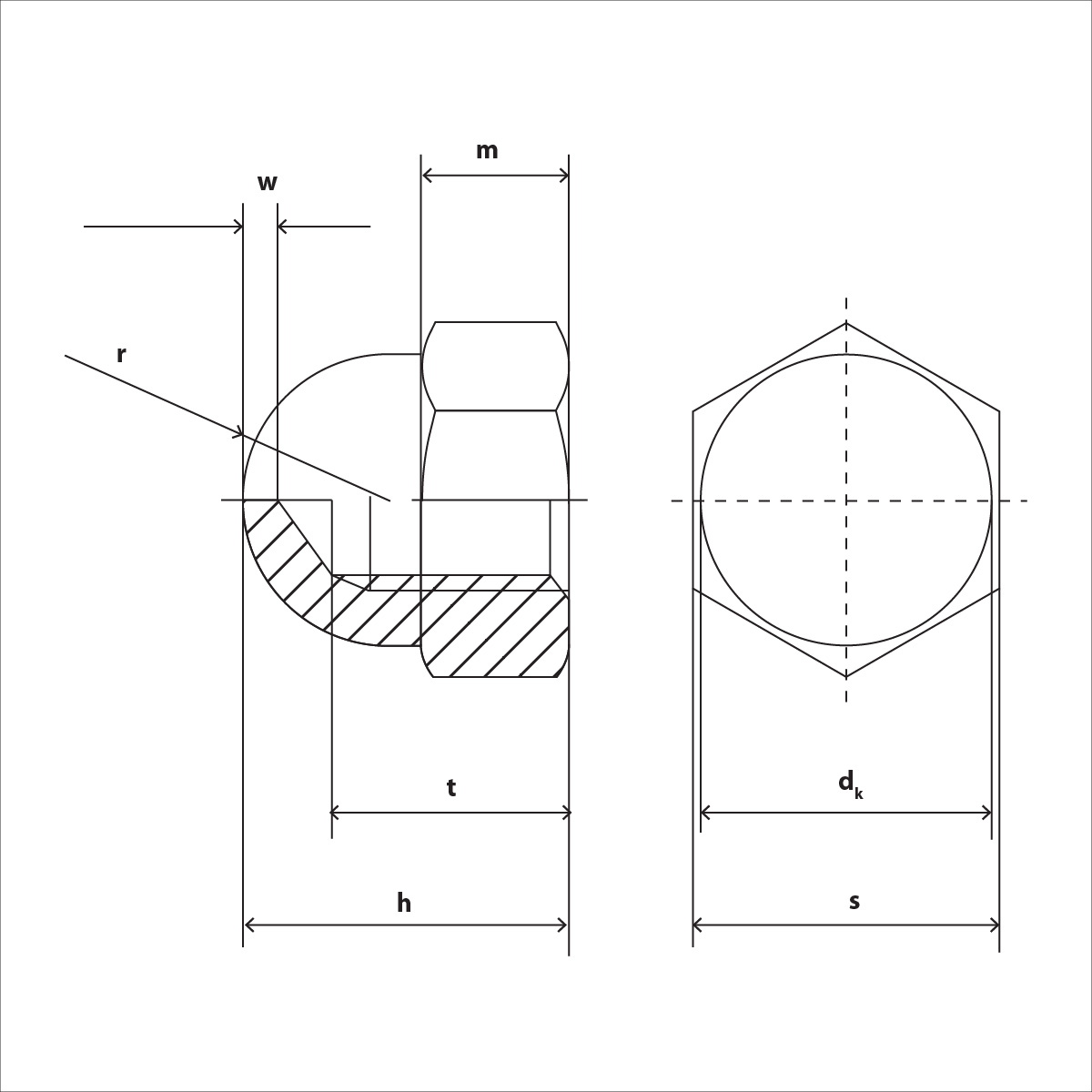 Hutmuttern DIN 1587 verzinkt hohe Form, 0,36 €