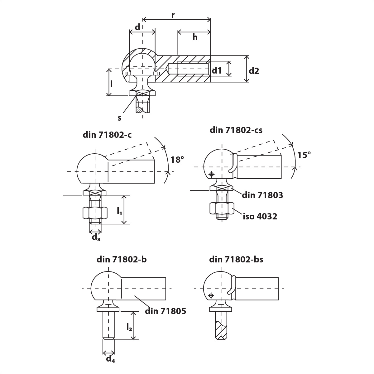 Winkelgelenke DIN 71802 Form CS mit Gewindezapfen