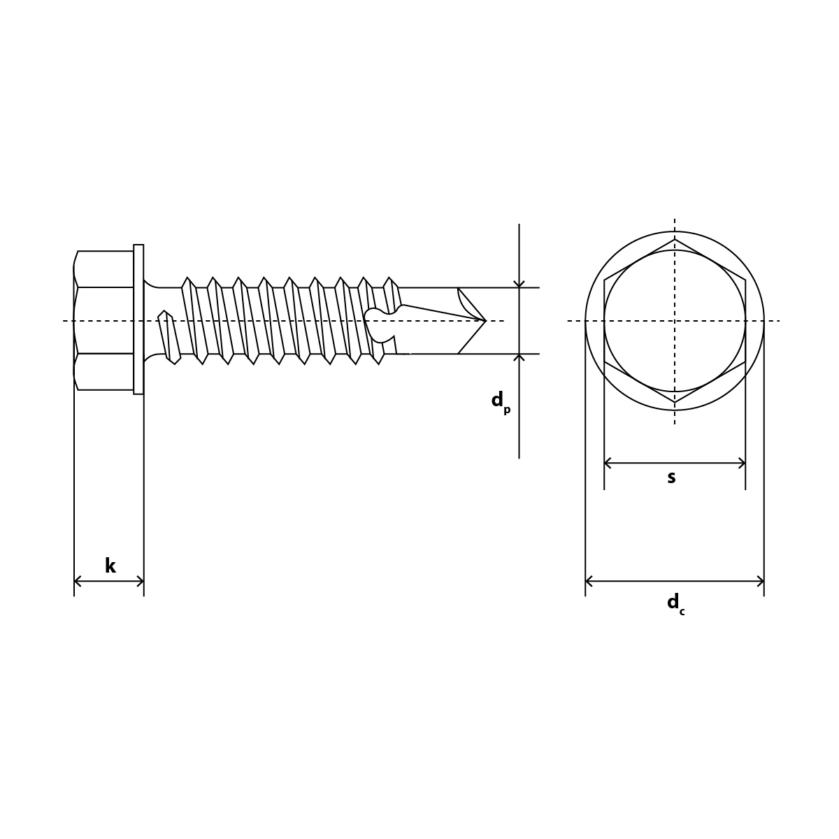 DIN 7504 Edelstahl A2 Form K 5,5x19 - Bohrschrauben Sechskant-Flanschkopf