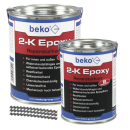 beko 2-K Epoxy Reparaturharz 1 kg betongrau inkl. Estrichklammern 6 x 70 mm, Beutel à 10 Stück
