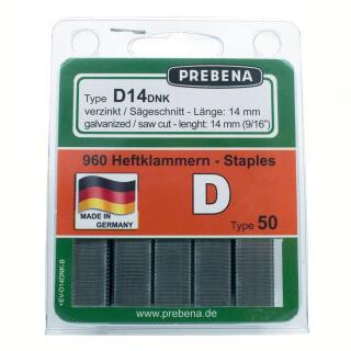 Heftklammern im Blister verzinkt D-Spitze Prebena D14DNK-B 960 Stück