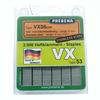 Heftklammern im Blister Edelstahl 1.4301 Prebena VX06CRF-B 2000 Stück