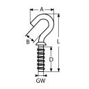 Haken mit Gewinde Edelstahl A4 5/16 ZollUNC 10 Stück