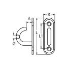 Hakenplatte, oval Edelstahl A4 6mm, 65x19mm 5 Stück