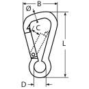 Karabinerhaken, asymmetrisch Edelstahl A4 6x60mm 10 Stück