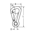 Karabinerhaken mit Kausche asymmetrisch Edelstahl A4