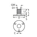 Antennenfuß mit Grundplatte Edelstahl A4 3/4 Zoll 70x40mm 1 Stück