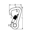 Karabiner mit Sicherheitsmutter und Kausche asymetrisch Edelstahl A4