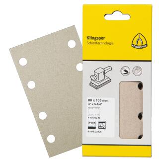Schleifpapier kletthaftend PS 33 CK kletthaftend 103x115mm Korn 120 Lochform GL19 SB-verpackt im Reiter 25 Stück