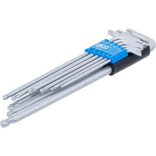 Winkelschlüssel-Satz, extra lang, T-Profil (für Torx) mit Kugelkopf T10 - T50 mm, 9-tlg.