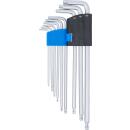 Winkelschlüssel-Satz, extra lang, T-Profil (für Torx) mit Kugelkopf T10 - T50 mm, 9-tlg.