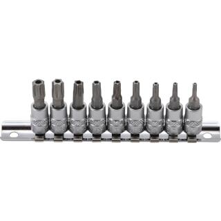 Bit-Einsatz-Satz, Antrieb Innenvierkant 6,3 mm (1/4 Zoll), T-Profil (für Torx) mit Bohrung T10 - T50, 9-tlg.