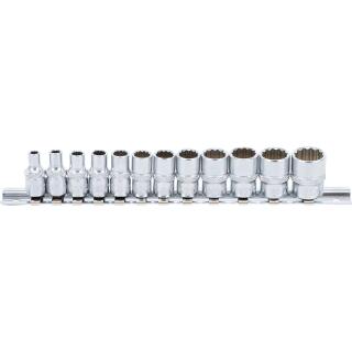 Steckschlüssel-Einsatz-Satz Zwölfkant, Antrieb Innenvierkant 6,3 mm (1/4 Zoll), Zollgrößen, 12-tlg.