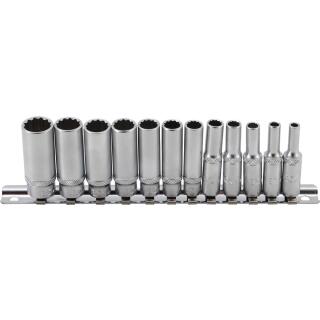 Steckschlüssel-Einsatz-Satz Zwölfkant, tief, Antrieb Innenvierkant 6,3 mm (1/4 Zoll), Zollgrößen, 12-tlg.