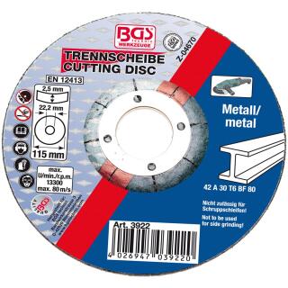 Trennscheibe für Metall, Ø 115 x 2,5 x 22,2 mm, Typ 42
