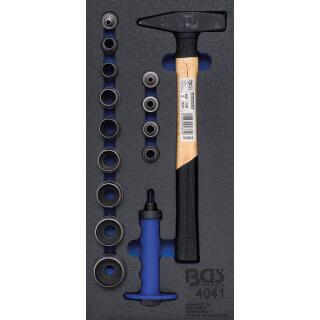 Werkstattwageneinlage 1/3: Locheisen-Satz, Hammer, 15-tlg.