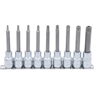 Bit-Einsatz-Satz, Antrieb Innenvierkant 12,5 mm (1/2 Zoll), T-Profil (für Torx) mit Bohrung, 9-tlg.