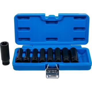 Kraft-Steckschlüssel-Einsatz-Satz E-Profil, tief, Antrieb Innenvierkant 12,5 mm (1/2 Zoll), SW E10 - E24, 9-tlg.
