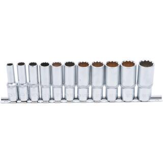 Steckschlüssel-Einsatz-Satz Zwölfkant, tief, Antrieb Innenvierkant 10 mm (3/8 Zoll), SW 8 - 19 mm, 11-tlg.