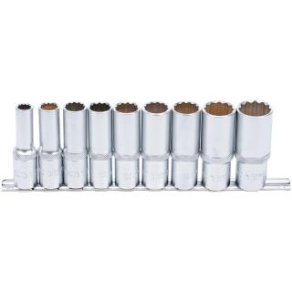 Steckschlüssel-Einsatz-Satz Zwölfkant, tief, Antrieb Innenvierkant 12,5 mm (1/2 Zoll), SW 10 - 24 mm, 9-tlg.