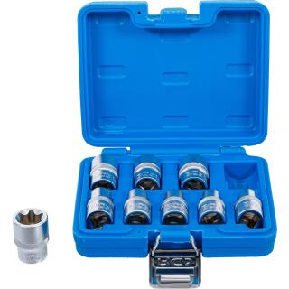 Steckschlüssel-Einsatz-Satz E-Profil, Antrieb Innenvierkant 12,5 mm (1/2 Zoll), SW E10 - E24, 9-tlg.