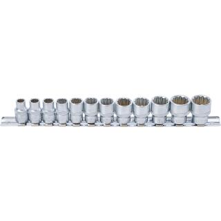 Steckschlüssel-Einsatz-Satz, Zwölfkant, Antrieb Innenvierkant 10 mm (3/8 Zoll), SW 8 - 19 mm, 12-tlg.