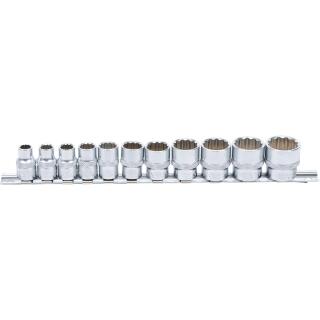 Steckschlüssel-Einsatz-Satz, Zwölfkant, Antrieb Innenvierkant 10 mm (3/8 Zoll), Zollgrößen, 11-tlg.