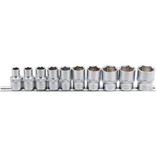 Steckschlüssel-Einsatz-Satz, Sechskant, Antrieb Innenvierkant 12,5 mm (1/2 Zoll), Zollgrößen, 10-tlg.