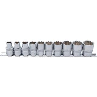 Steckschlüssel-Einsatz-Satz, Zwölfkant, Antrieb Innenvierkant 12,5 mm (1/2 Zoll), Zollgrößen, 10-tlg.