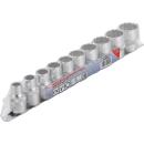 Steckschlüssel-Einsatz-Satz, Zwölfkant, Antrieb Innenvierkant 12,5 mm (1/2 Zoll), Zollgrößen, 10-tlg.
