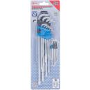 Winkelschlüssel-Satz, extra lang + extra kurz, T-Profil (für Torx) T10 - T50, 9-tlg.