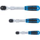 Umschaltknarren-Satz, ausziehbar, Abtrieb Außenvierkant 6,3 mm (1/4 Zoll) - 10 mm (3/8 Zoll) - 12,5 mm (1/2 Zoll), 3-tlg.