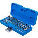 Steckschlüssel-Einsatz-Satz E-Profil, Antrieb Innenvierkant 6,3 mm 1/4 Zoll / 12,5 mm (1/2 Zoll), SW E4 - E24, 28-tlg.
