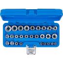 Steckschlüssel-Einsatz-Satz E-Profil, Antrieb Innenvierkant 6,3 mm 1/4 Zoll / 12,5 mm (1/2 Zoll), SW E4 - E24, 28-tlg.