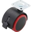 Lenk-Doppelrolle mit Bremse, rot/schwarz, 50 mm
