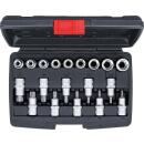 Bit-Einsatz-/Steckschlüssel-Satz, Antrieb Innensechskant 12,5 mm (1/2 Zoll), T-Profil (für Torx)/E-Profil, 19-tlg.